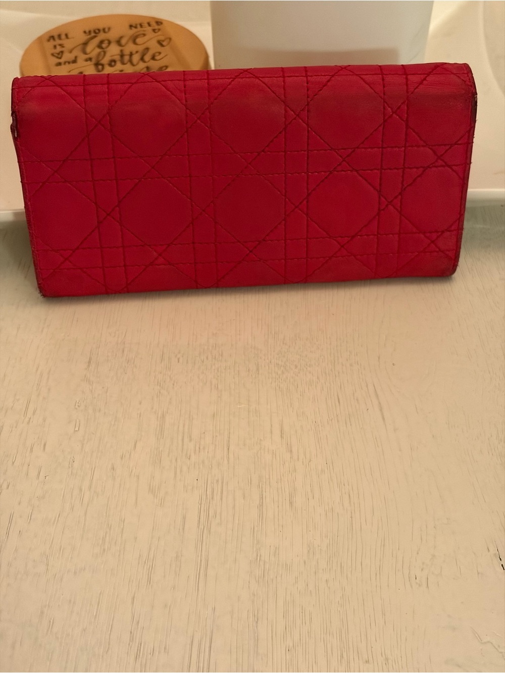 EUC Christian Dior Cannage quilted lambskin wallet in red, featuring push-lock - Picture 8 of 12